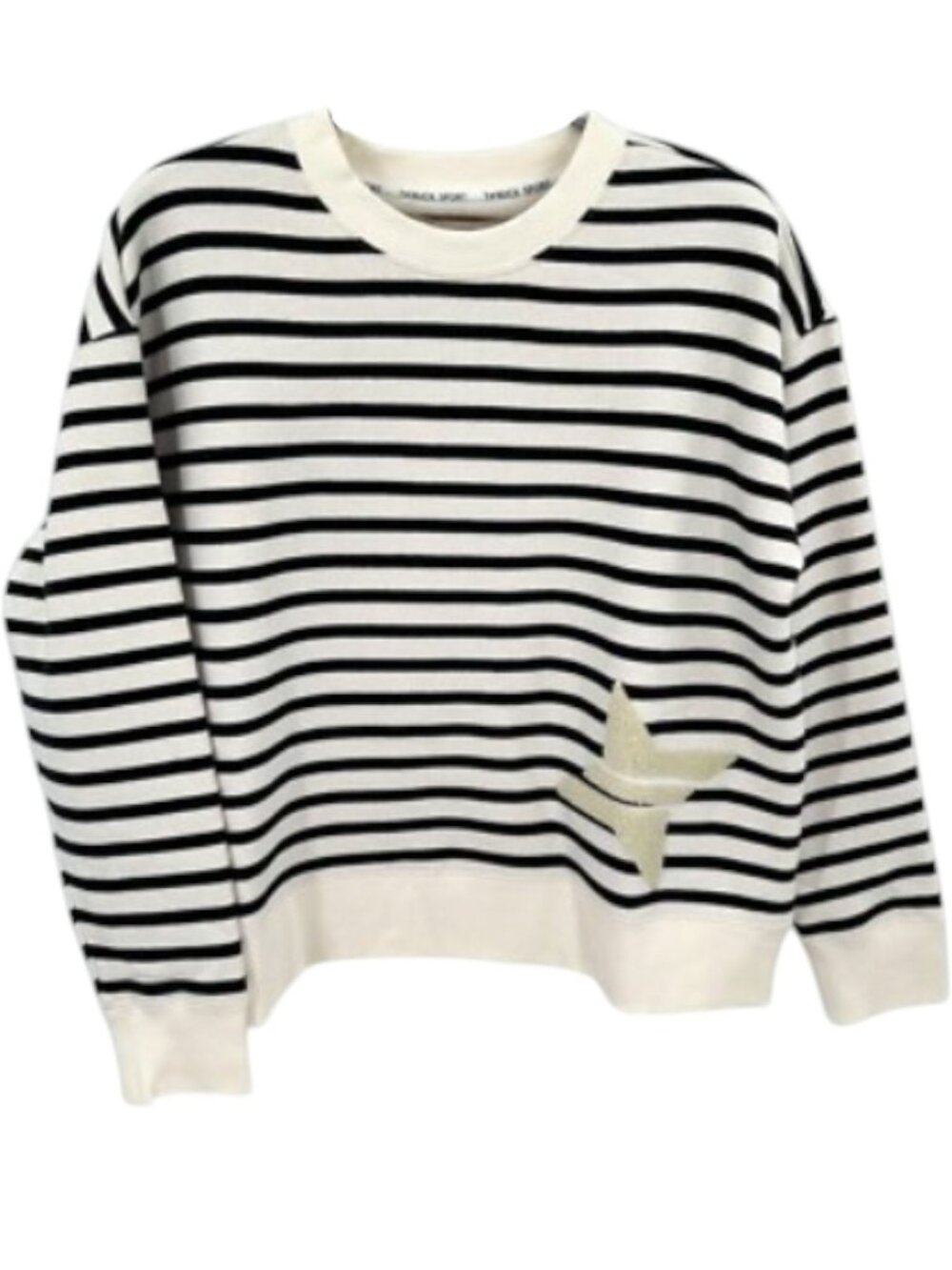 Tuckernuck Natasha Black & White Stripe Logo Crew Neck Pullover Sweatshirt Sz M